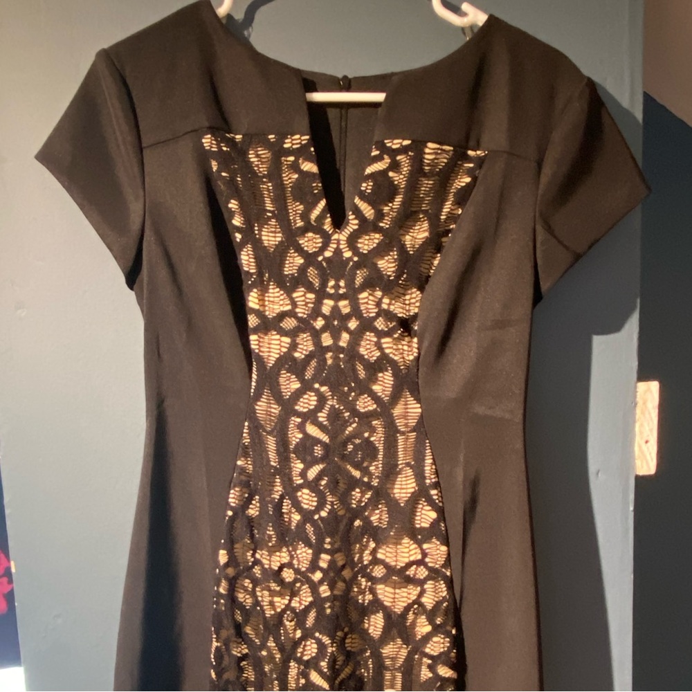 dressbarn Black and Gold Midi Dress